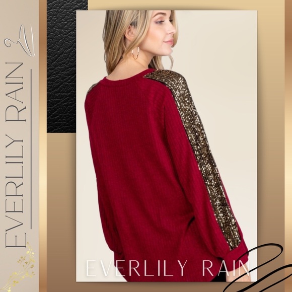 LAST ONE! Gorgeous Sequin Detailed Burgundy Top - Picture 6 of 10